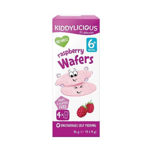 Kiddylicious Raspberry Wafers 4 x 4g - Perfect Snack for Babies