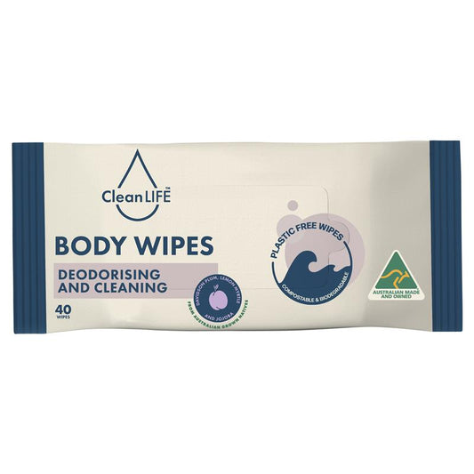CleanLIFE Deodorizing Body Wipes, 40 Pack - Biodegradable & Plastic-Free