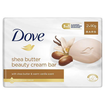 Dove Shea Butter Vanilla Beauty Bar with 1/4 Moisturizing Cream, 2x90g