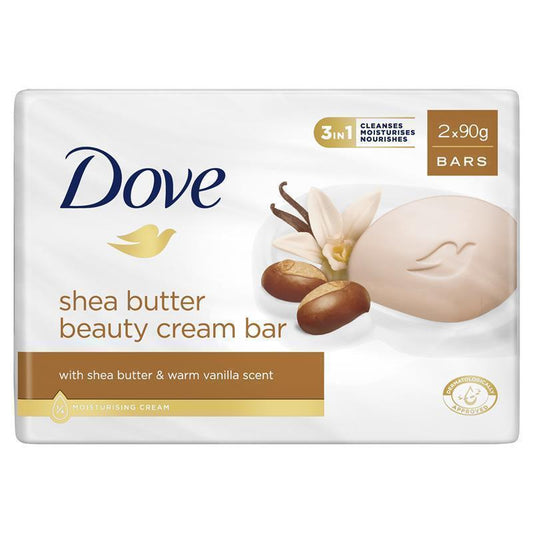Dove Shea Butter Vanilla Beauty Bar with 1/4 Moisturizing Cream, 2x90g
