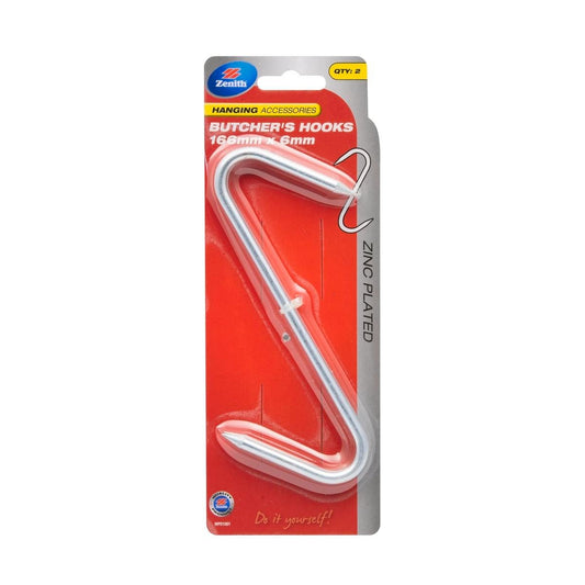 Zenith Large Butcher S Hook - 166 x 6mm - Zinc Plated - Heavy Duty