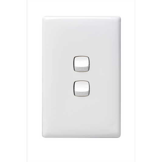 HPM Linea 2 Gang Wall Switch - 4mm Profile - Gloss White - Slim Design - Auzzistore