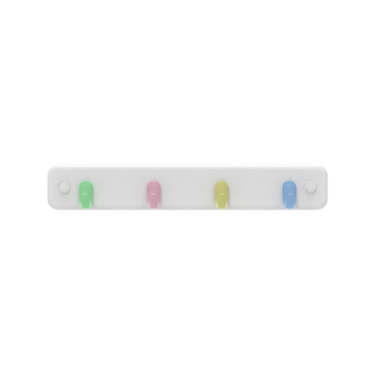 Mode Key Rack - 4 Pastel Hooks - White Board - Durable - Easy Install