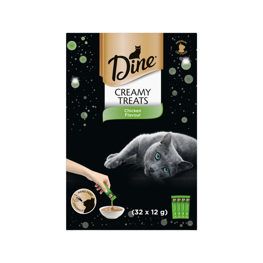 Dine Creamy Treats Chicken Flavour Cat Treats 12g - 32 Sachets - Silky Purée