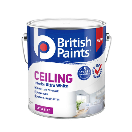 British Paints Ultra White Ceiling Paint - 4L - Quick-Drying, Low Odour - Auzzistore