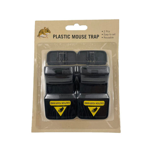 Plastic Mouse Trap 2 Pack - Reusable Indoor Outdoor Control - 48mm x 100mm - Black - Auzzistore