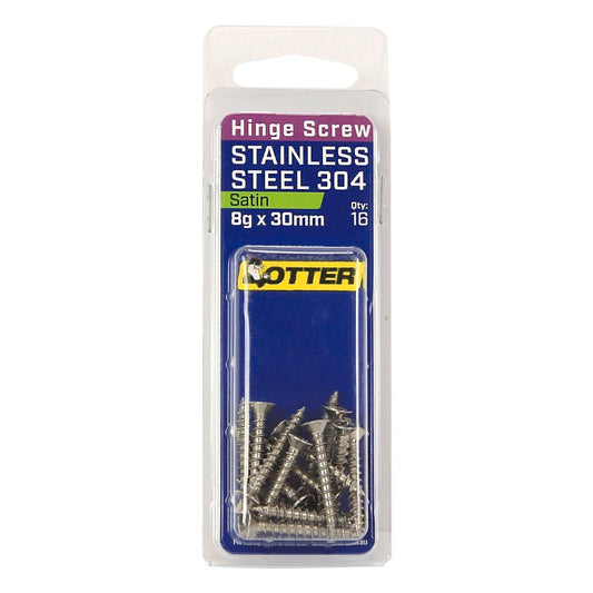 Otter 8 x 30mm Satin Stainless Steel 304 Hinge Screws - 16 Pack - Auzzistore
