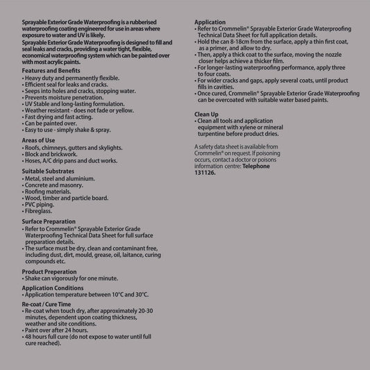 Crommelin 400ml Black Sprayable Waterproofing - Rubberised Coating - UV Stable – view 2 - Auzzistore