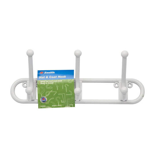 Zenith Hat and Coat Hook - 110mm x 280mm - Plastic - Durable Design - 3 Pack