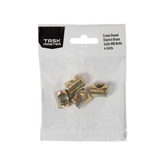 Taskmaster M8 Electro Brass Cross Connector Dowel 4 Pack - 10mm x 15mm - Auzzistore