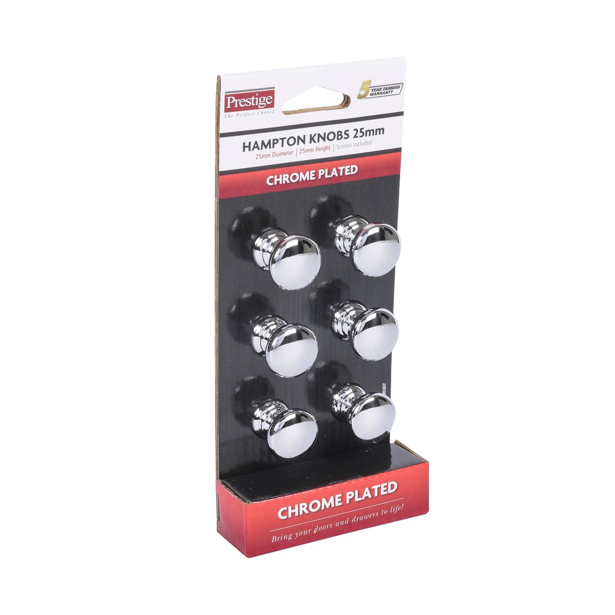 Prestige 25mm Chrome Plated Hampton Knob Zinc Alloy 6 Pack