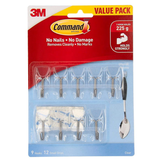 Command Small Clear Hooks 9 Pack - Adhesive - Plastic - Damage-Free