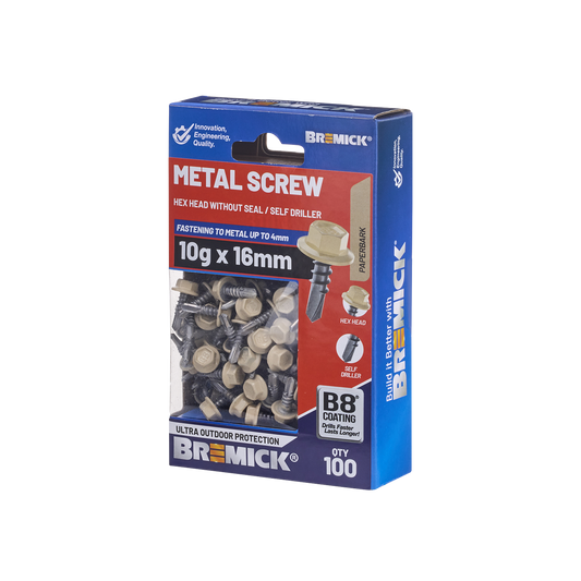 Bremick PA Metal Hex Screw - 10g x 16mm - B8 Coating - 100 Pack - Corrosion Resistant - Auzzistore