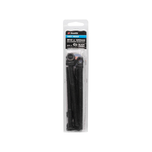Zenith M10 Black Hex Head Bolt - 120mm - 4 Pack - Durable Fastening Solutions - Auzzistore