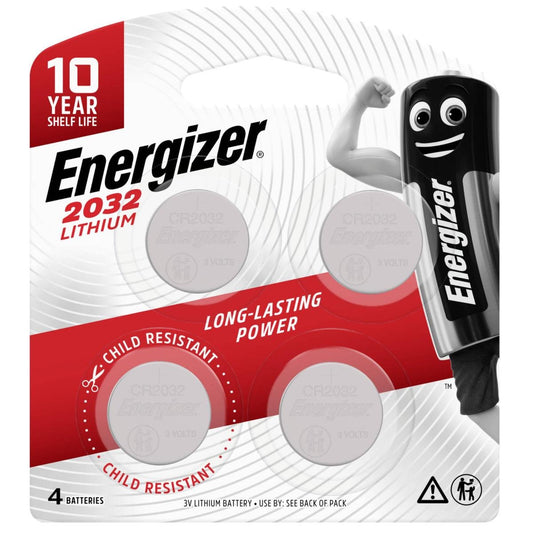 Energizer 2032 Lithium Coin Battery 4 Pack - 90mm x 99mm x 4.7mm - Silver - Long-lasting Power