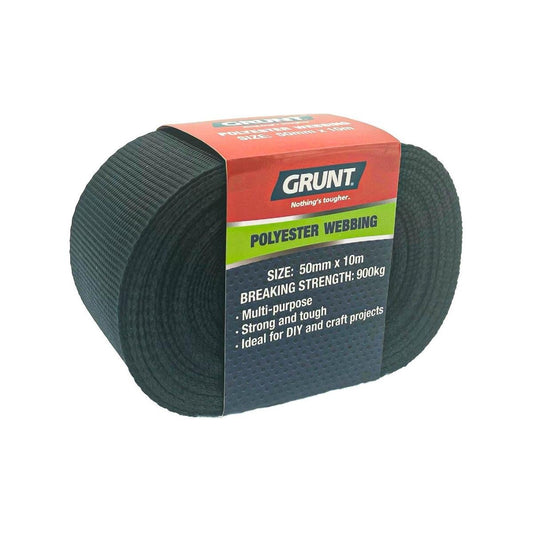 Grunt 50mm x 10m Black Poly Webbing - Strong - Durable - 900kg Strength - Auzzistore
