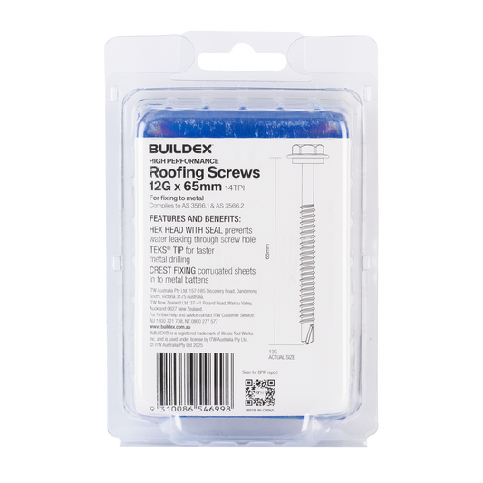 Buildex Roofing Teks Screws - 12g x 65mm - 50 Pack - Class 3 Corrosion Protection – view 2 - Auzzistore