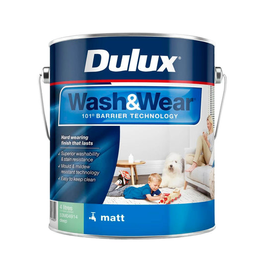Dulux Deep Wash Wear Matt Interior Paint - 4L - 192mm x 179mm x 176mm - Washable, Stain Resistant - Auzzistore