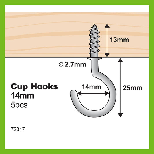 Everhang Cup Hooks - 14mm - Zinc Plated - 5 Pack – view 2 - Auzzistore