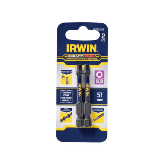 Irwin Impact Bits - 57mm SQ3 - Magnetised - High Strength - 2 Pack - Auzzistore