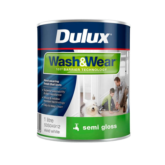 Dulux Interior Paint Wash Wear Low Sheen Semi Gloss 1L Vivid White - Stain Resistant - Mould Resistant - Auzzistore