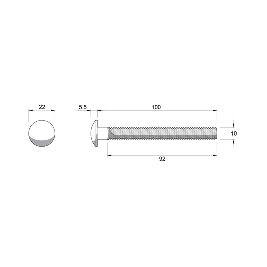 Zenith Cup Head Bolt - M10 x 100mm - Stainless Steel 304 - Coarse Thread – view 2 - Auzzistore