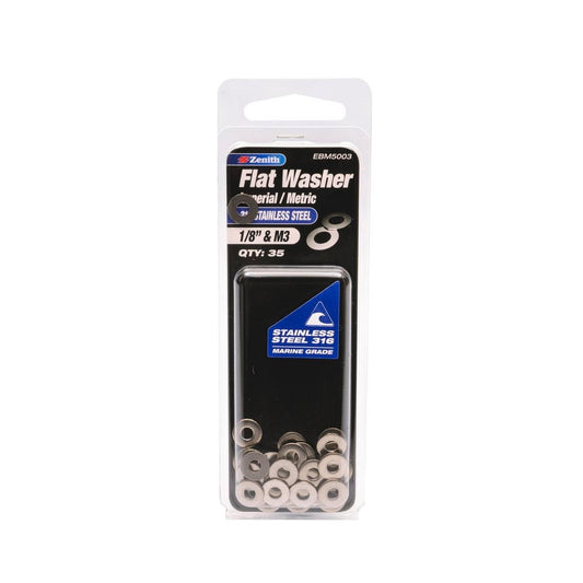 Zenith 1/8 & M3 Stainless Steel Flat Washer 35 Pack Corrosion Resistant - Auzzistore