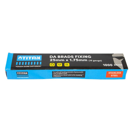 Titan 25 x 1.75mm Stainless Steel 34° Angled Collated Nail Da Brads 1000 Pack - Precision Fastening - Chisel Point Design - Auzzistore