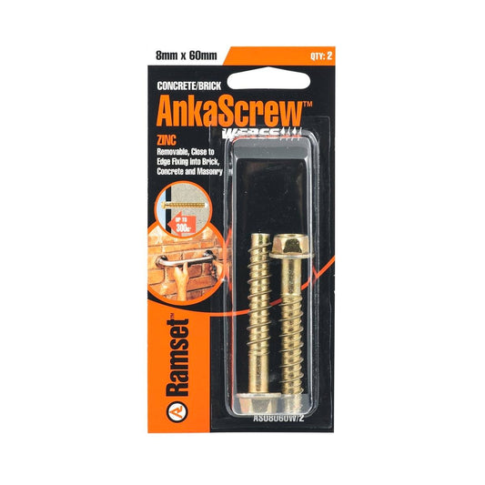 Ramset Ankascrew - 8mm x 60mm - Zinc Plated - 100% Removable - 2 Pack - Auzzistore