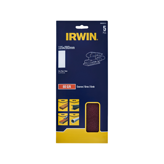 Irwin 115 x 280mm 60 Grit Sanding Sheets 5 Pack - Quick Stock Removal - Auzzistore