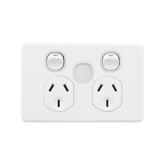Deta x6 White Double Power Point 2 Outlets 150mm - Dimmable Night Light - Auzzistore