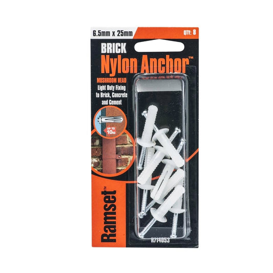 Ramset Nylon Anchor 6.5mm x 25mm Mushroom Head 8 Pack - Auzzistore