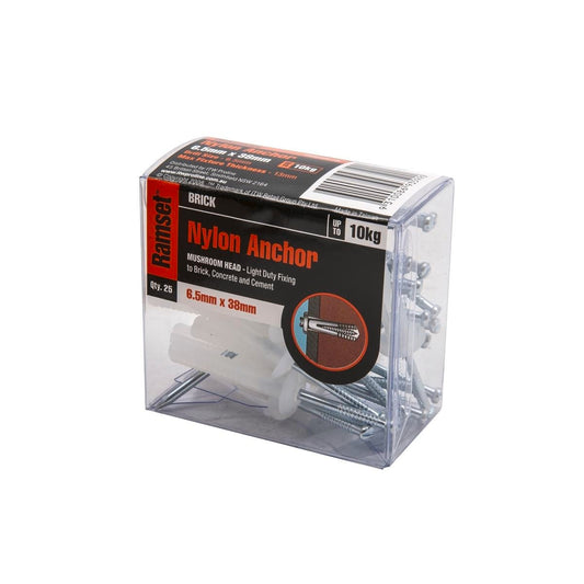 Ramset Nylon Anchor 6.5mm x 38mm 25 Pack Easy Install Durable - Auzzistore