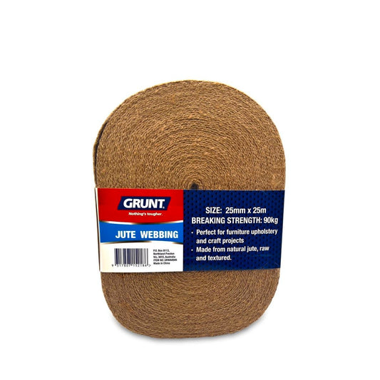Grunt Jute Webbing 25mm x 25m Natural Fabric 90kg Breaking Strength - Auzzistore