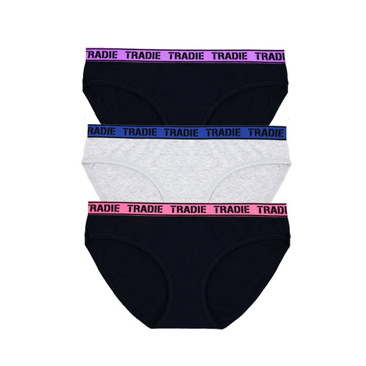 Tradie Ladies Underwear Focus Bikini 3 Pack Size 14 - High Cut Leg - Soft Cotton