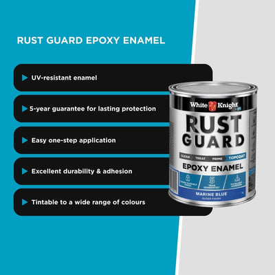 White Knight Rust Guard Marine Blue Gloss Epoxy Enamel Paint 1L - UV-Resistant, Durable