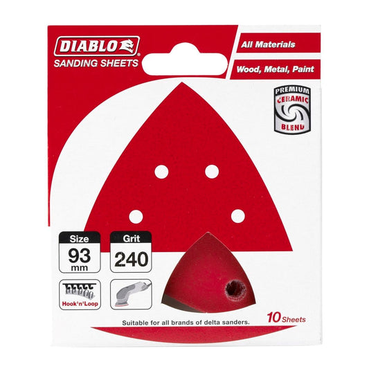 Diablo 240 Grit Abrasive Detail Sander Sheets 10 Pack - 93mm x 93mm - Red - Auzzistore