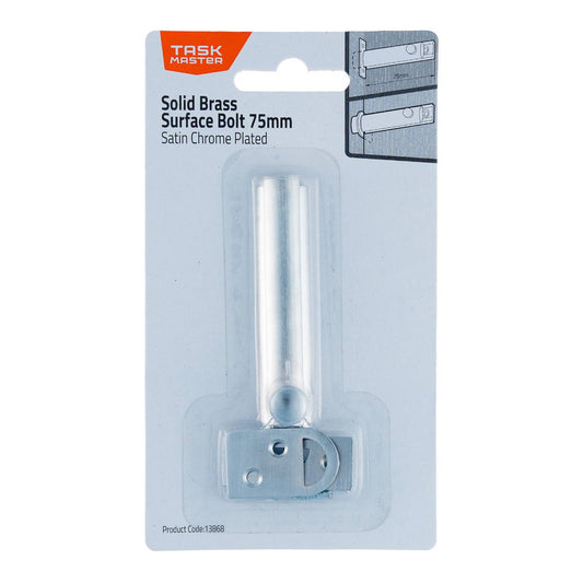 Taskmaster 75mm Satin Chrome Surface Bolt - Solid Brass - 1 Pack - Chrome - Auzzistore
