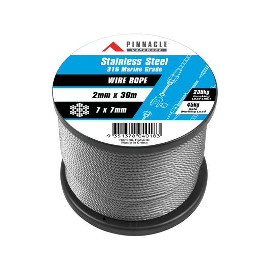 Pinnacle Marine Grade Stainless Steel Wire Rope 2mm x 30m Durable