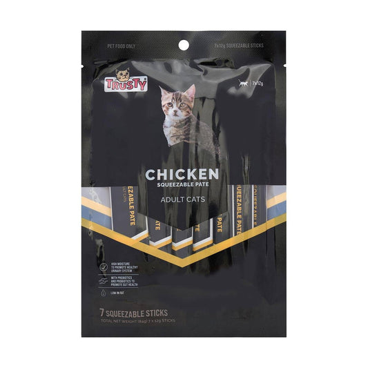 Trusty Chicken Squeezable Pate Adult Cat Treats 7 Pack - 30mm x 230mm - Gut Health - Auzzistore
