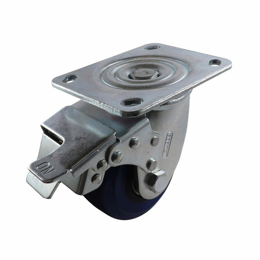 Easyroll Swivel Brake Castor - 100mm - Blue - Rubber - 200kg Load - Auzzistore