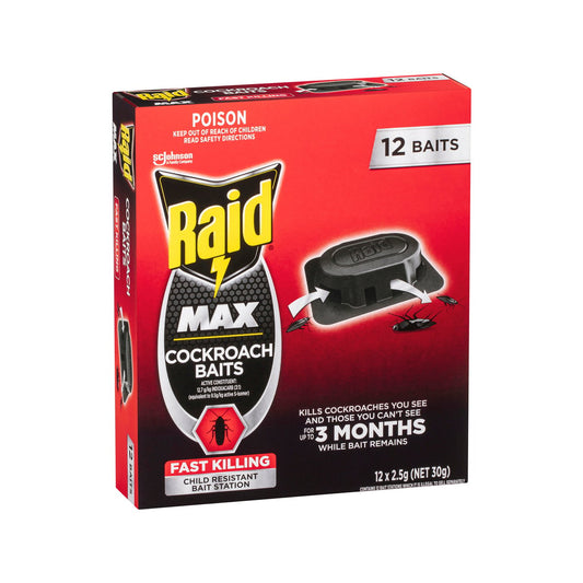 Raid Max Cockroach Baits - 12 Pack - Indoxicarb - Child Resistant - Auzzistore