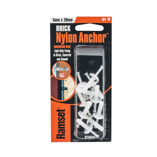 Ramset Nylon Anchor - 5mm x 20mm - Gold Passivated - Mushroom Head - 10 Pack - Auzzistore