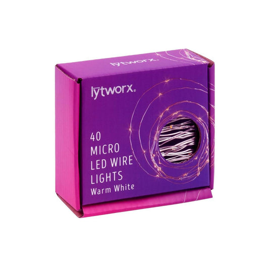 Lytworx 40 Warm White Micro LED Wire Lights - 5.8m Copper - Ambient Glow - Auzzistore