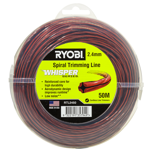 Ryobi Whisper Series Trimming Line - 2.4mm x 50m - Durable & Quiet - Auzzistore