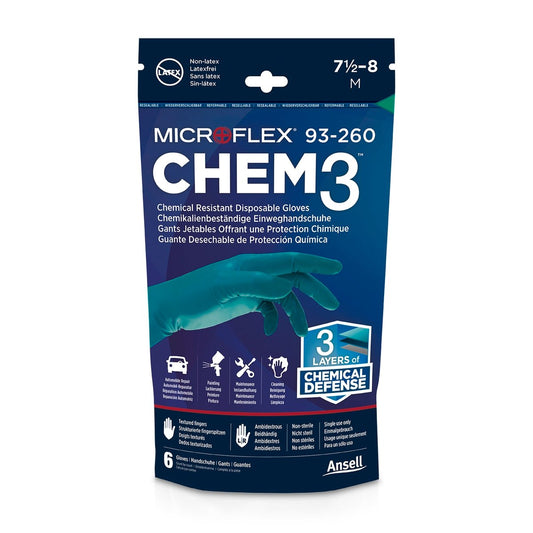 Ansell Microflex Chem3 Chemical Resistant Gloves - Medium - 3 Pairs - Green/Blue - 150mm x 265mm – view 2