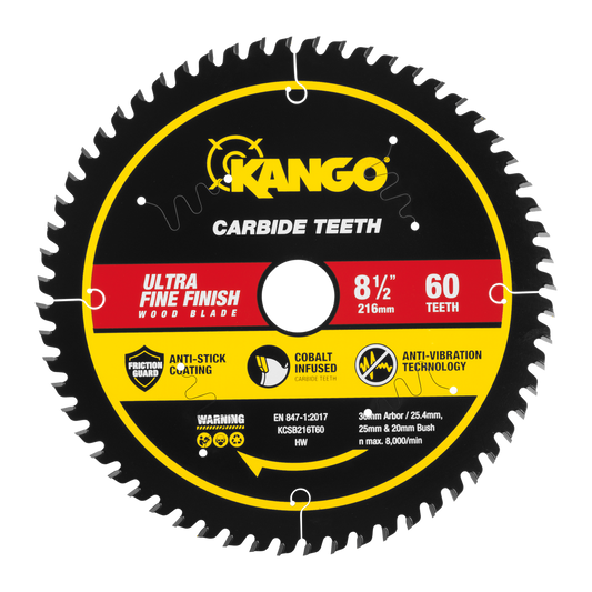 Kango 216mm 60T Wood Mitre Saw Blade - Cobalt-Infused Carbide Teeth
