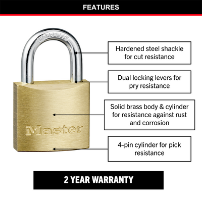 Master Lock 30mm Brass Keyed Padlock - Solid Brass - Cut Resistant