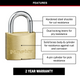 Master Lock 30mm Brass Keyed Padlock - Solid Brass - Cut Resistant