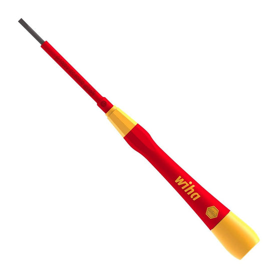 Wiha Precision Insulated Electricians Screwdriver - 3.5 x 65mm - Red - Chrome-vanadium-molybdenum Steel - VDE Certified